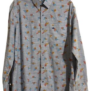 Men's Casual Button Down Shirt - Gray with Multicolor Print